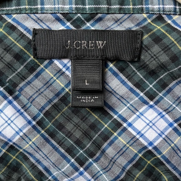 J.Crew Blue Green Tartan Plaid Button Down Top Size Large Ruffled Beaded Blouse - Picture 12 of 14